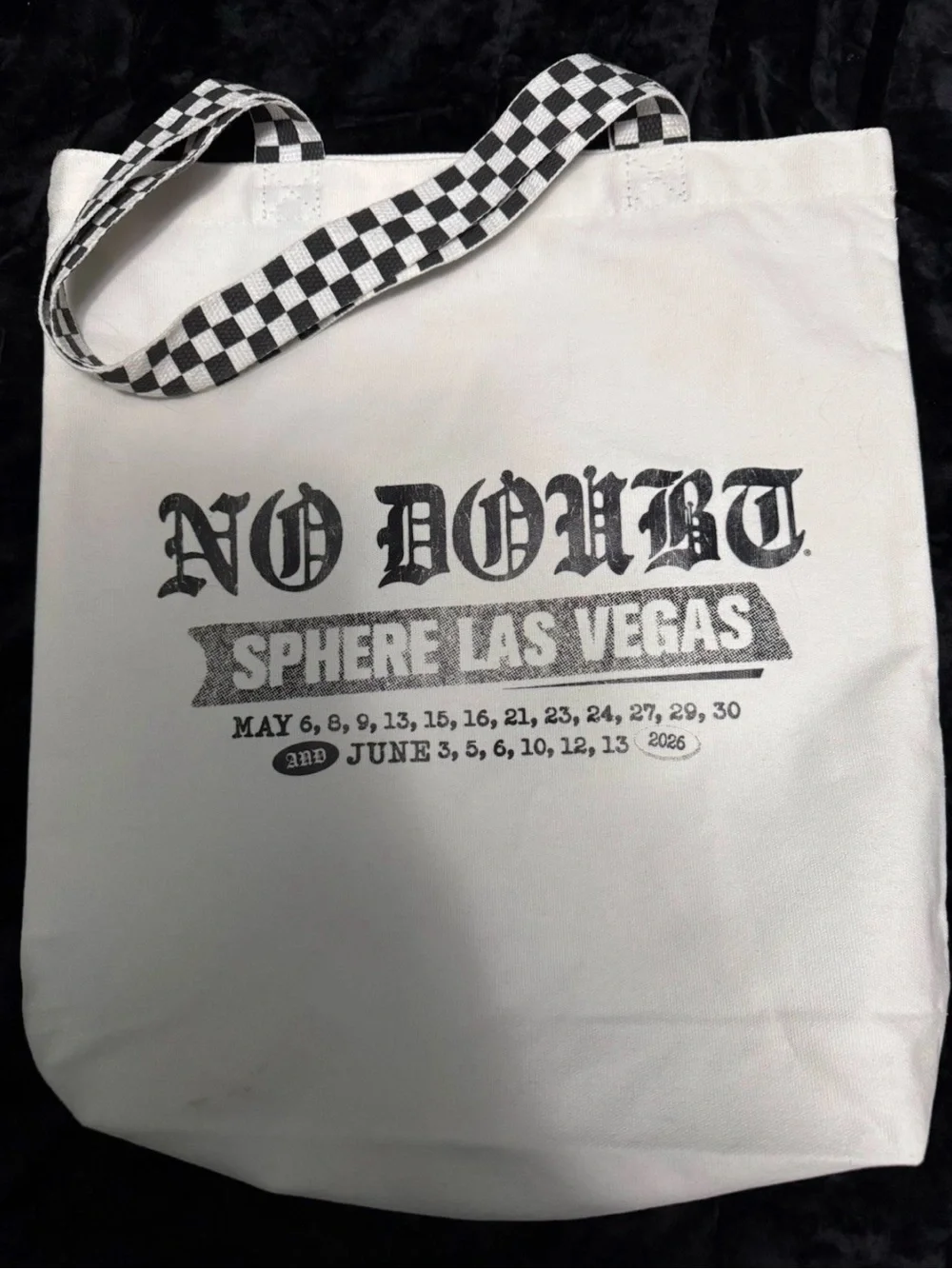 No Doubt Sphere Las Vegas 2026 White Graphic Tote with Checkered Strap